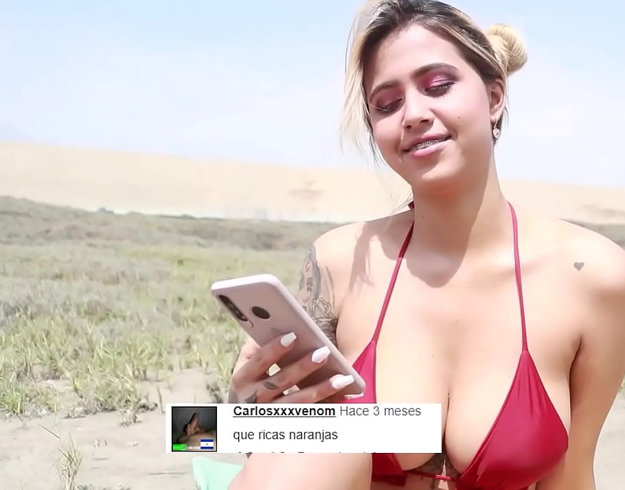 Enormes tetas en la playa, está cachonda y quiere mi polla